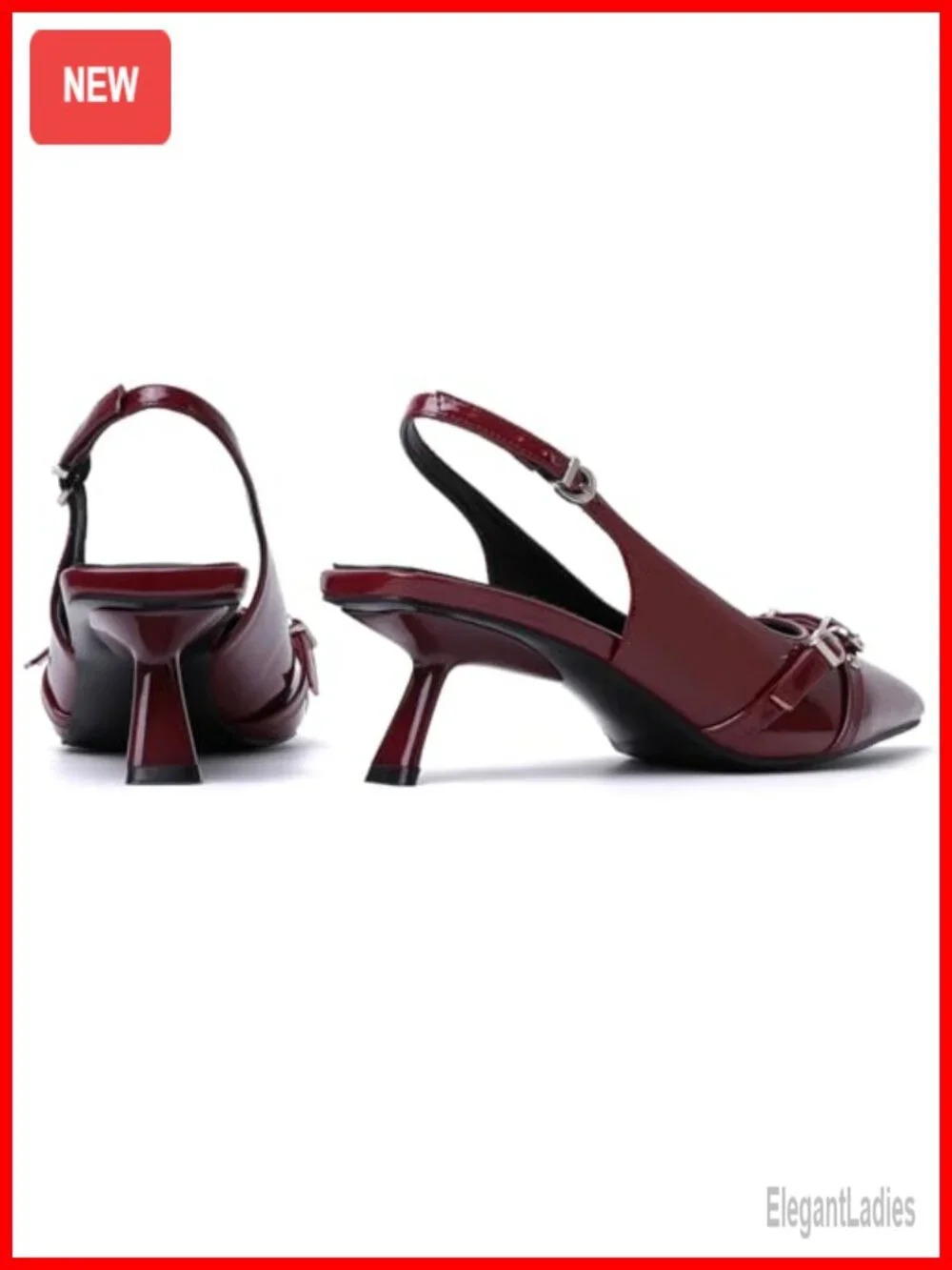 Kitten Heels Pointed Toe Slingback Pumps Faux Leather Buckle Dress Shoes